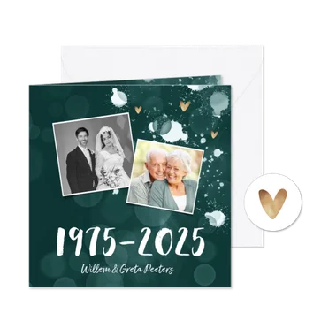 Jubileum uitnodiging 50 jaar spetters gouden hartjes